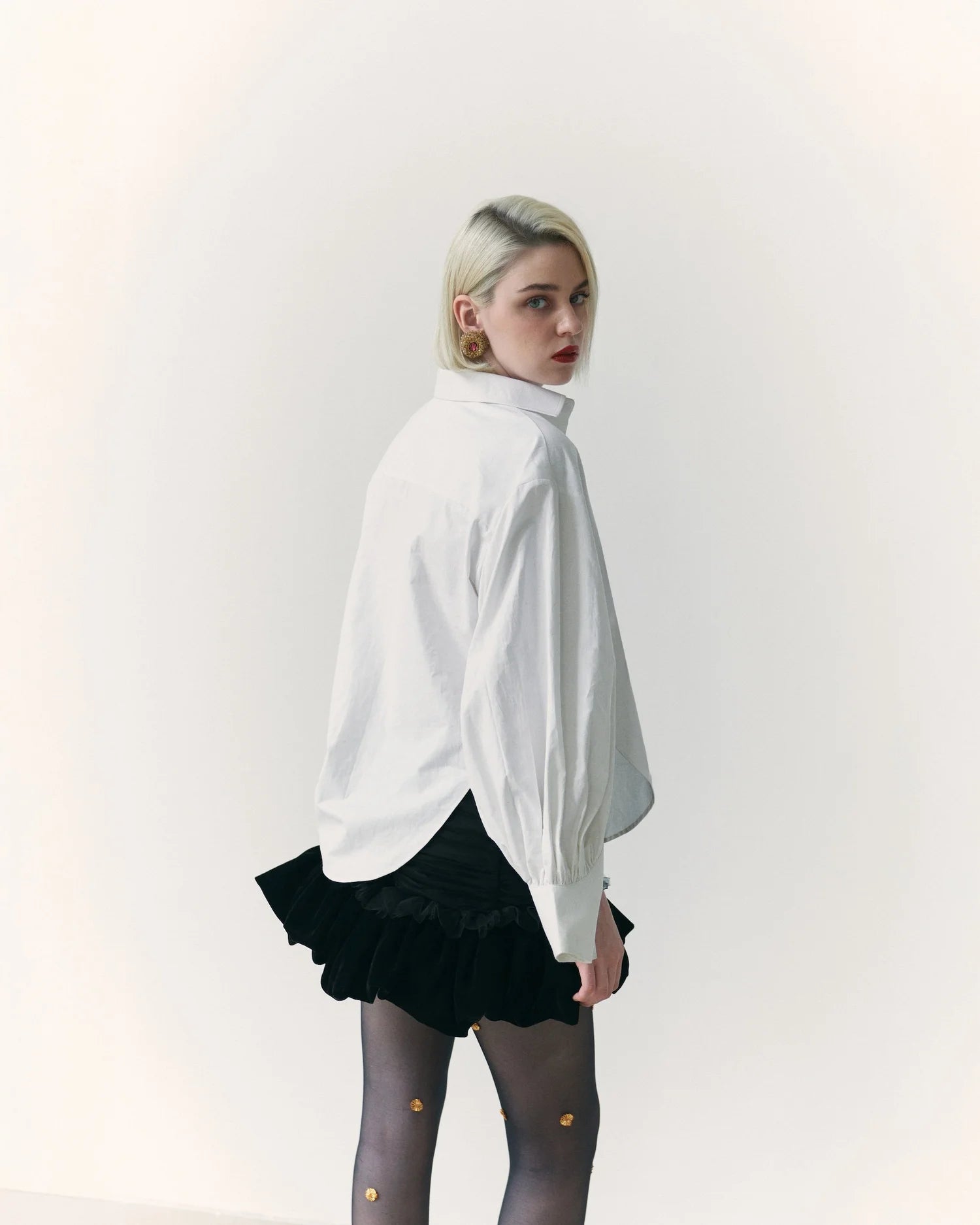 Black Velvet Balloon Hem Skirt
