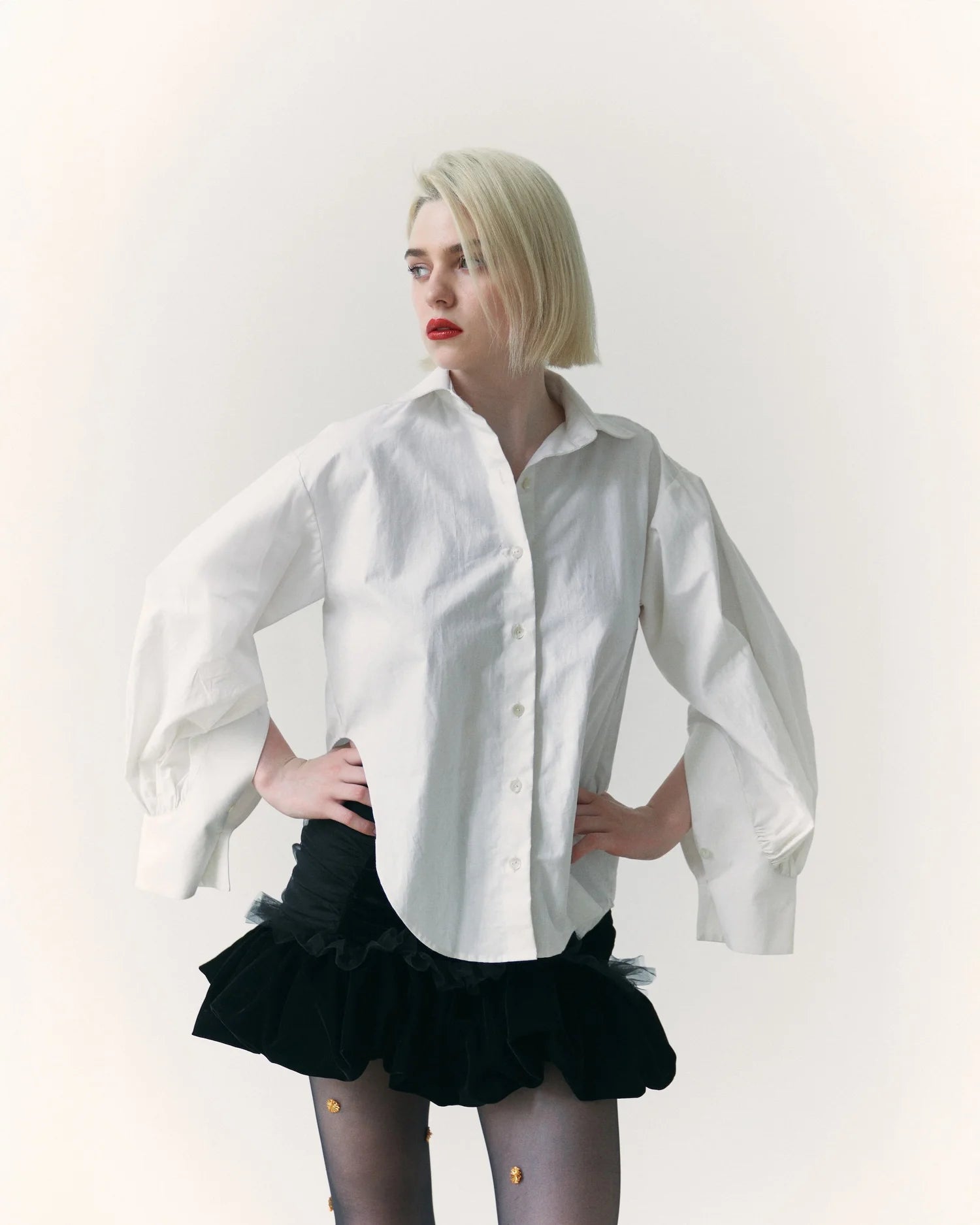 Black Velvet Balloon Hem Skirt