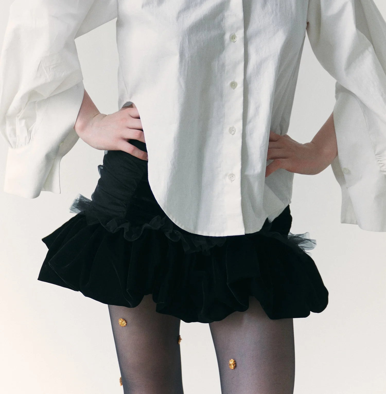 Black Velvet Balloon Hem Skirt
