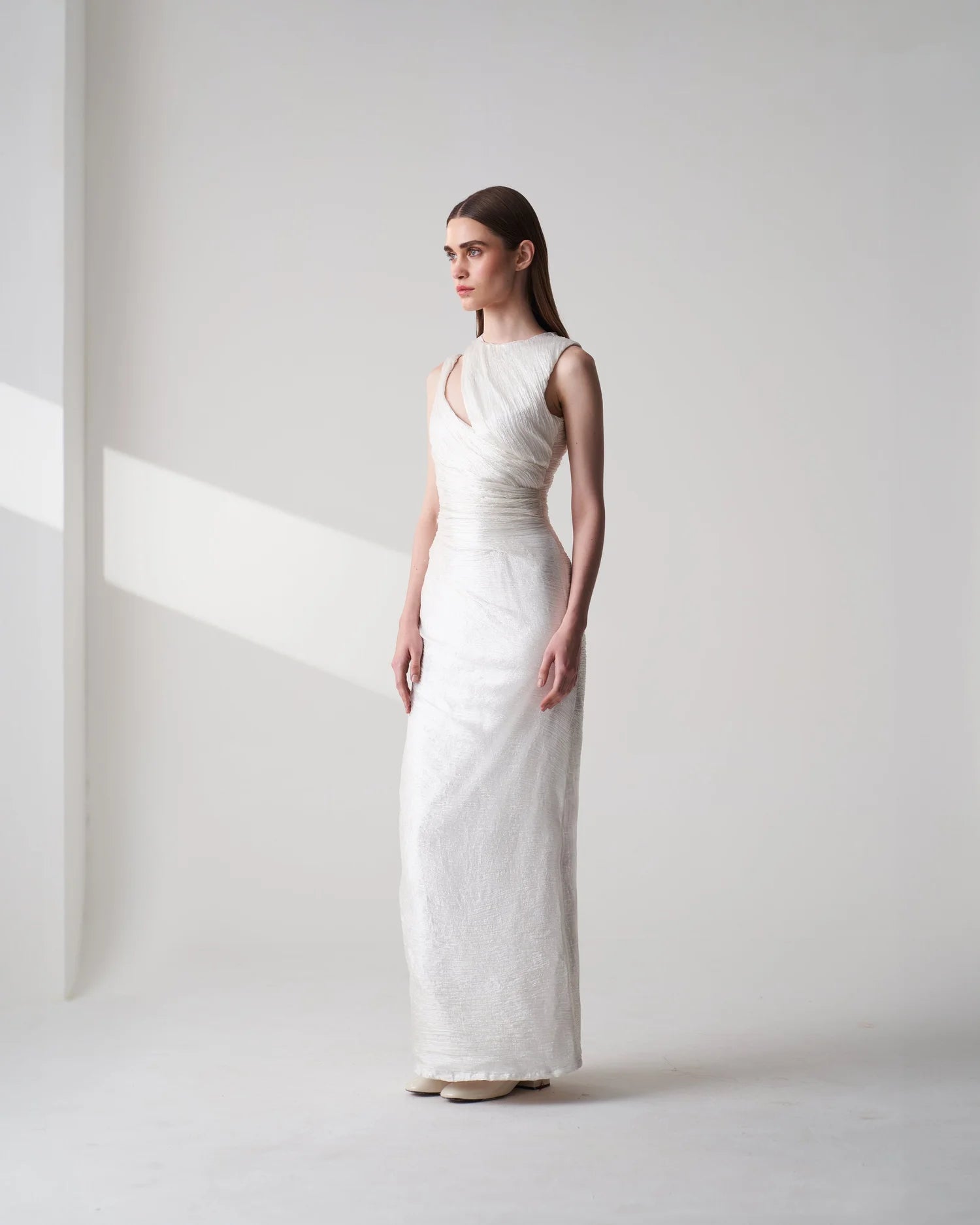 Draped White Dress