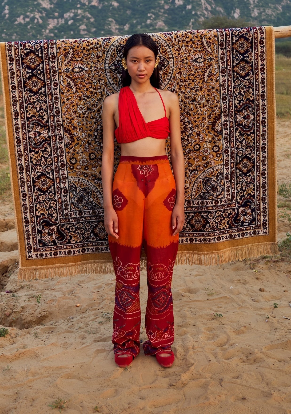 Red Handwoven Rushed Cotton Top