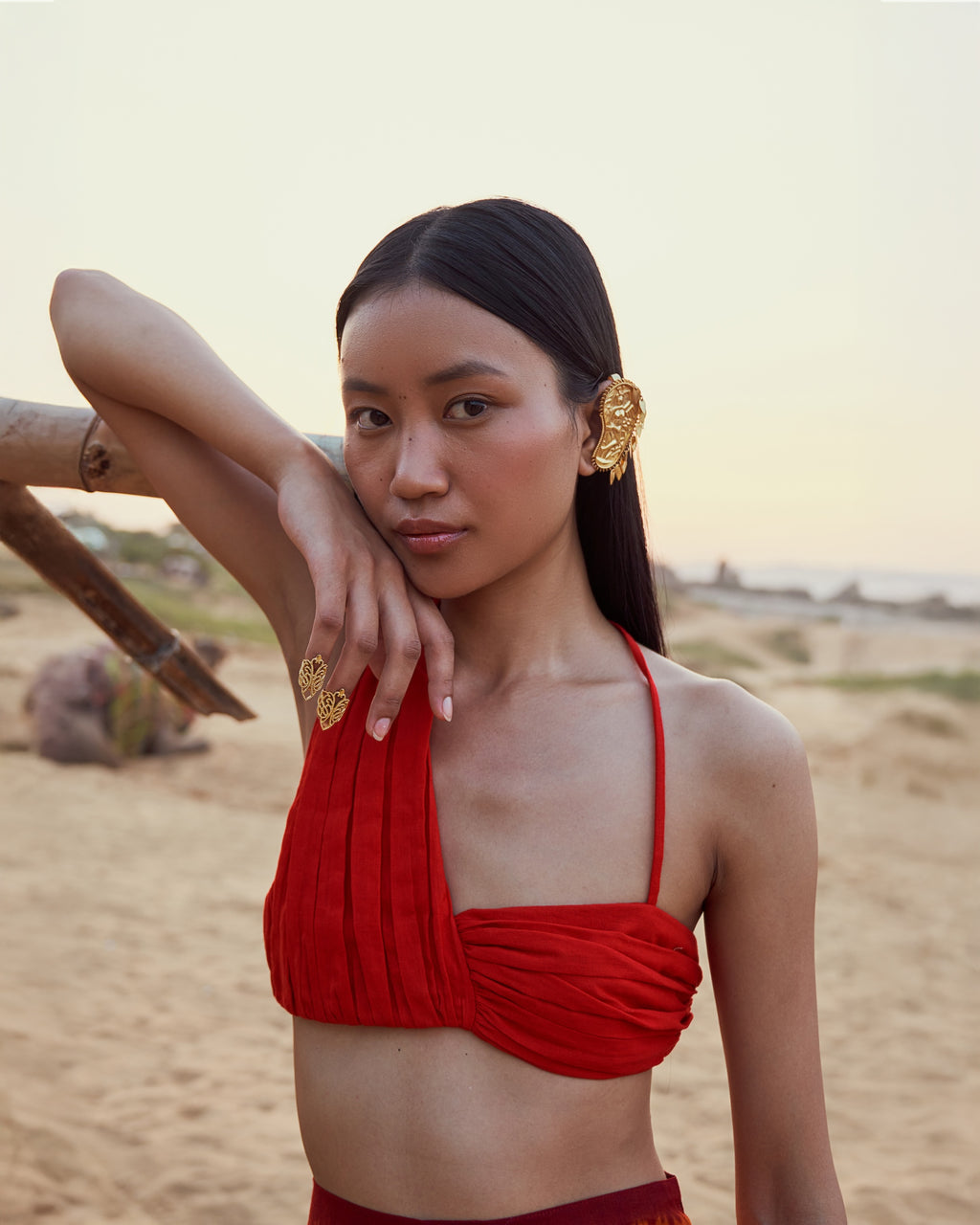 Red Handwoven Rushed Cotton Top