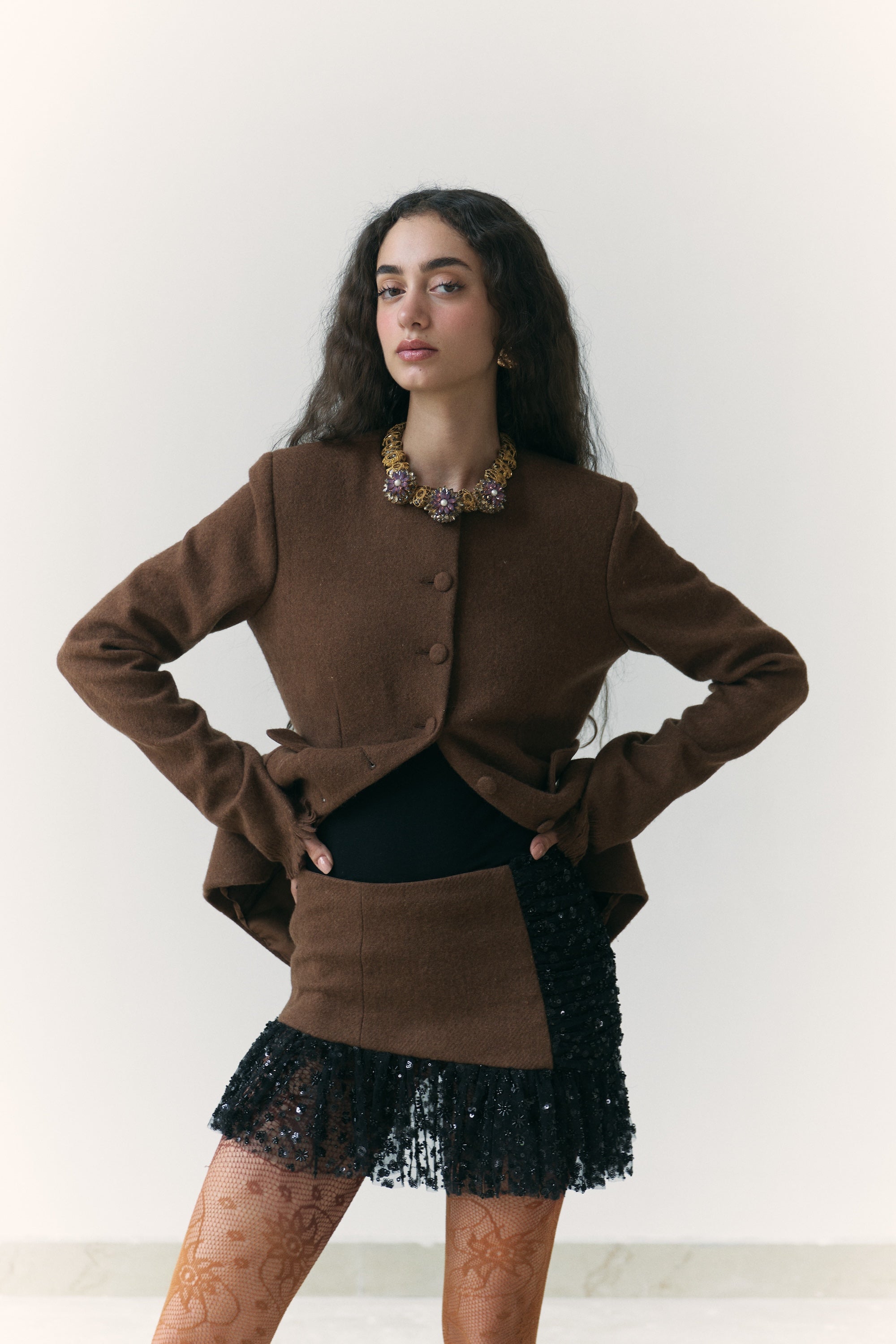 Khadi Wool Embroidered Mini Skirt