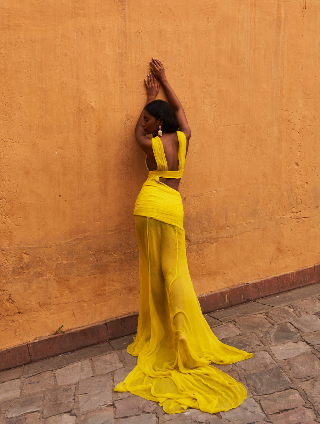 Yellow Silk Chiffon Gown