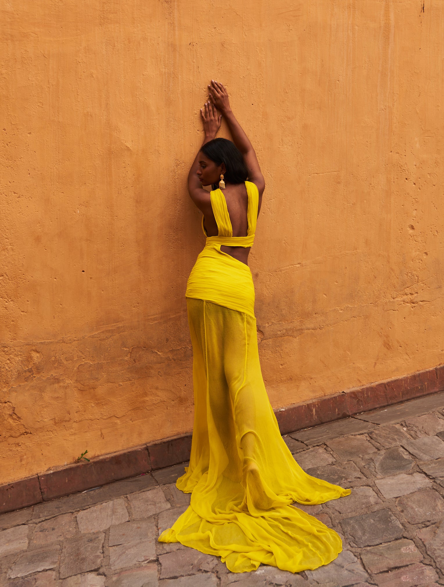 Yellow Silk Chiffon Gown