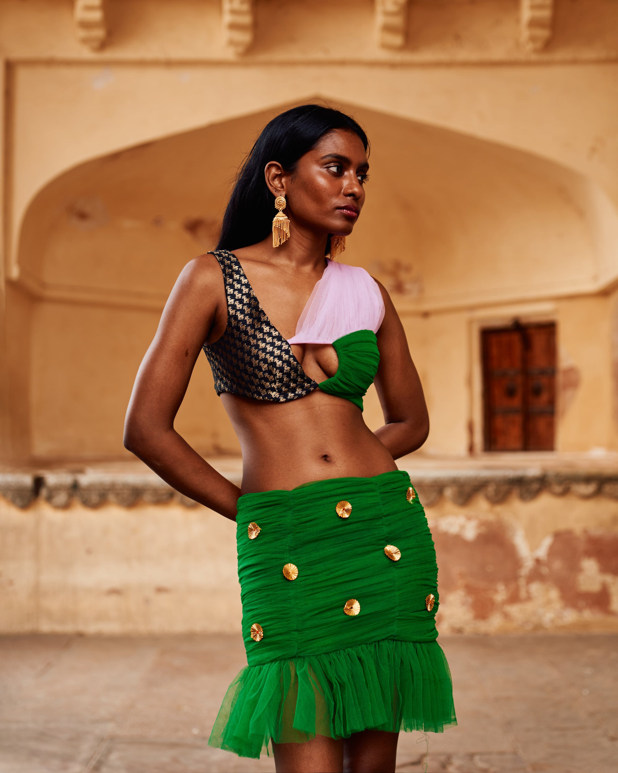 Green Bijya Tulle Skirt