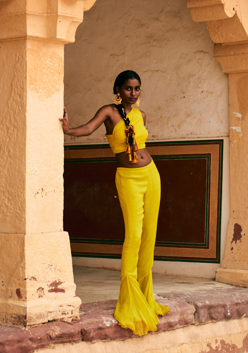 Yellow Silk Chiffon Trousers