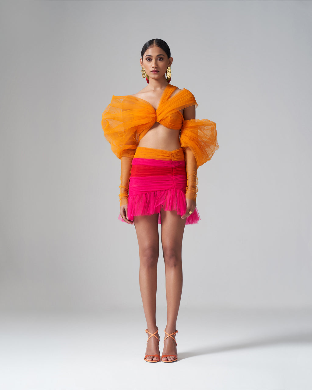 Orange Puff Sleeve Top