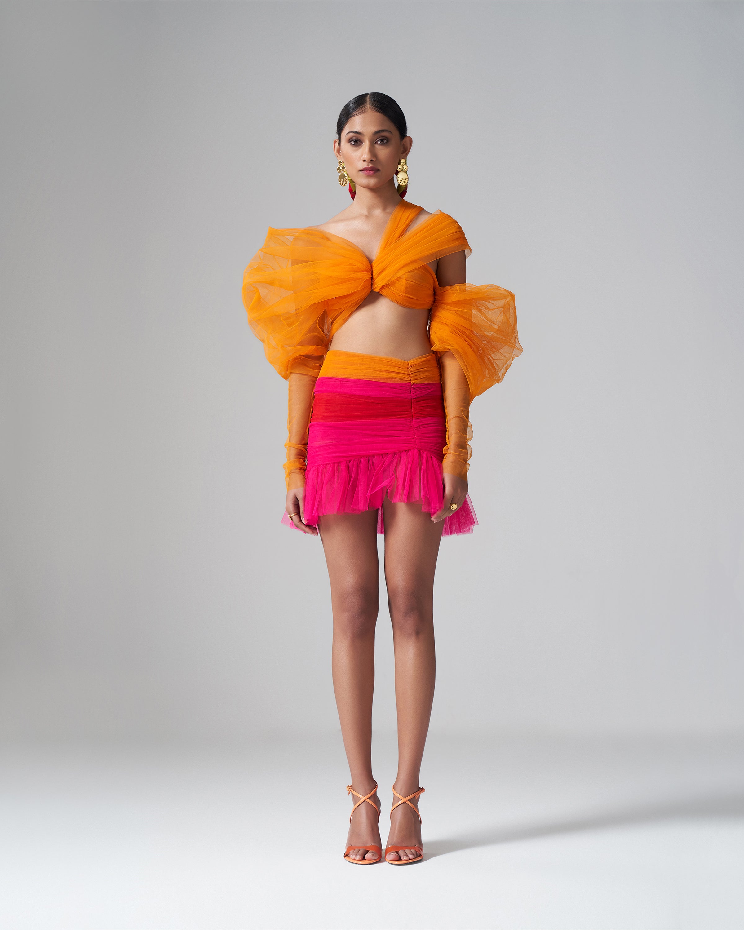Orange Puff Sleeve Top