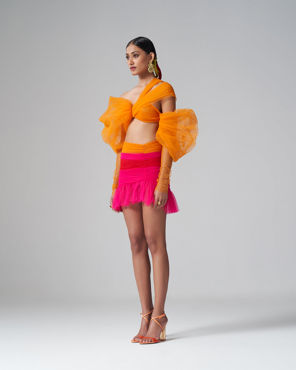 Orange Puff Sleeve Top