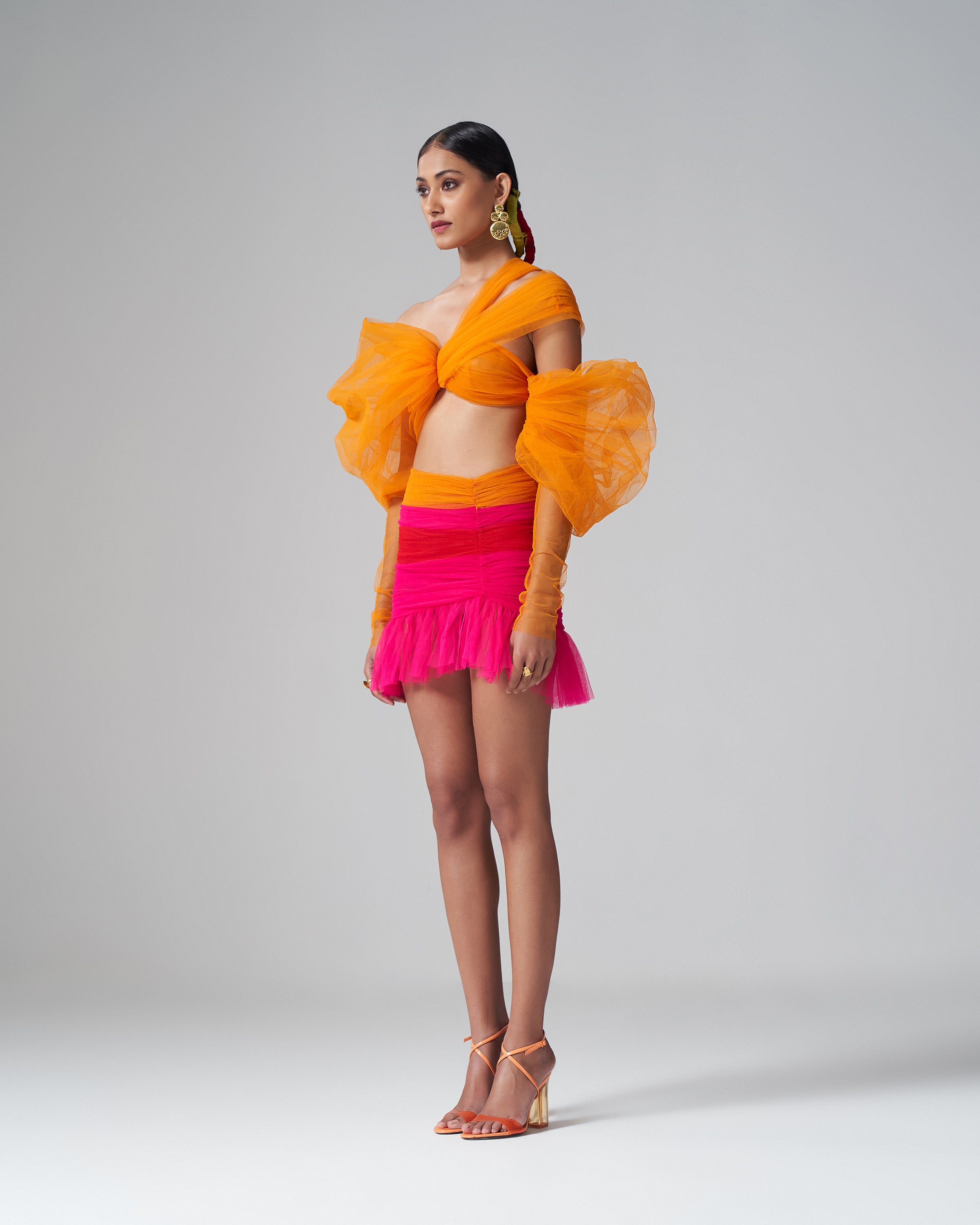 Orange Puff Sleeve Top