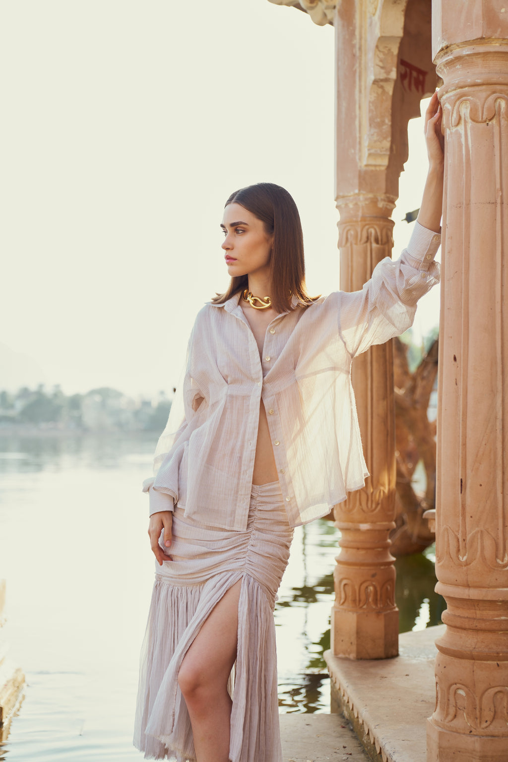 Beige Gathered Skirt