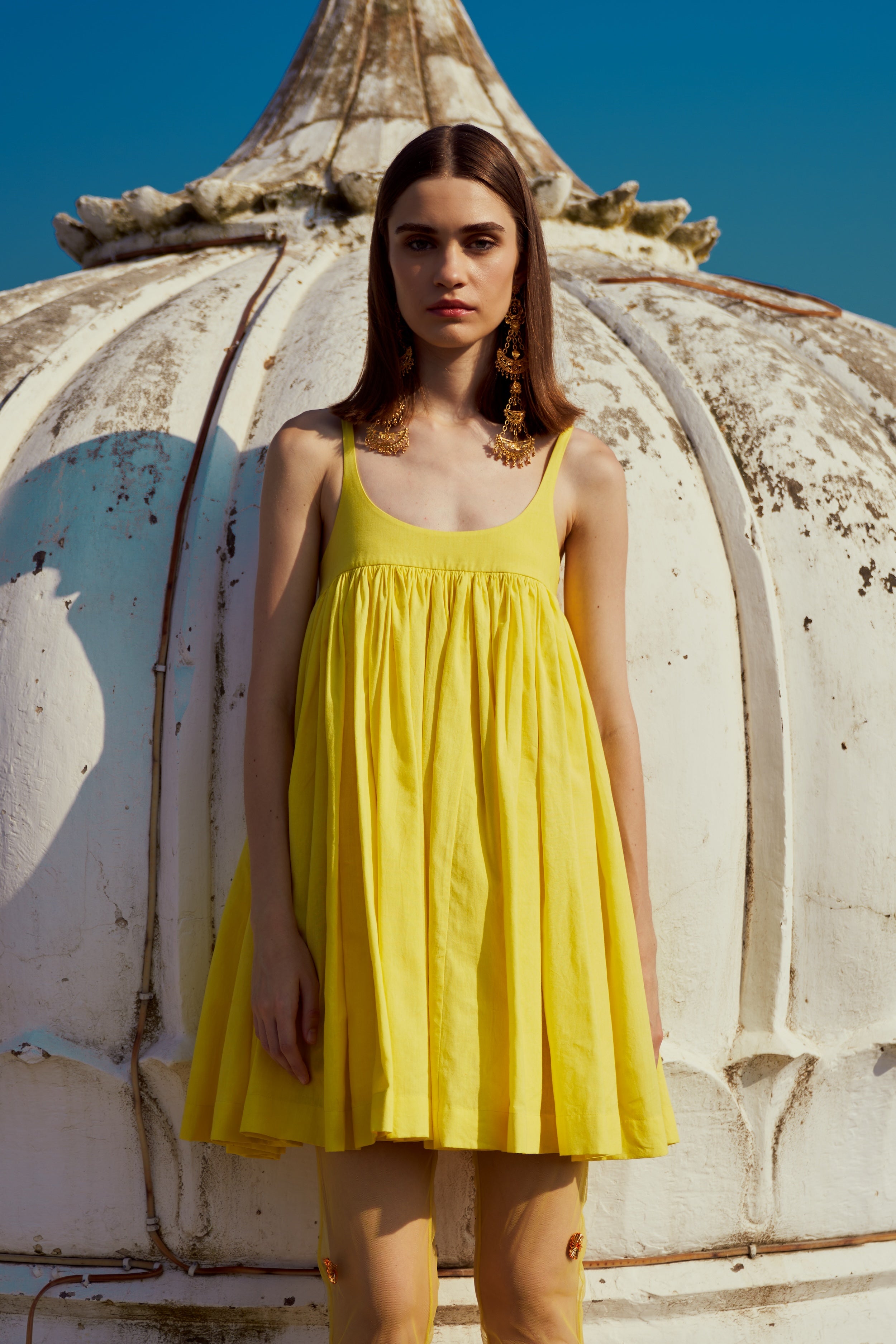 Yellow Khadi Cotton Dress