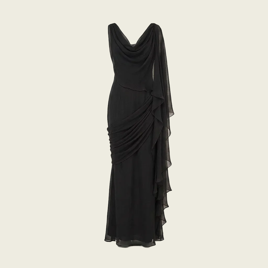 Black Chiffon Draped Dupatta Dress  SZABO SIHAG