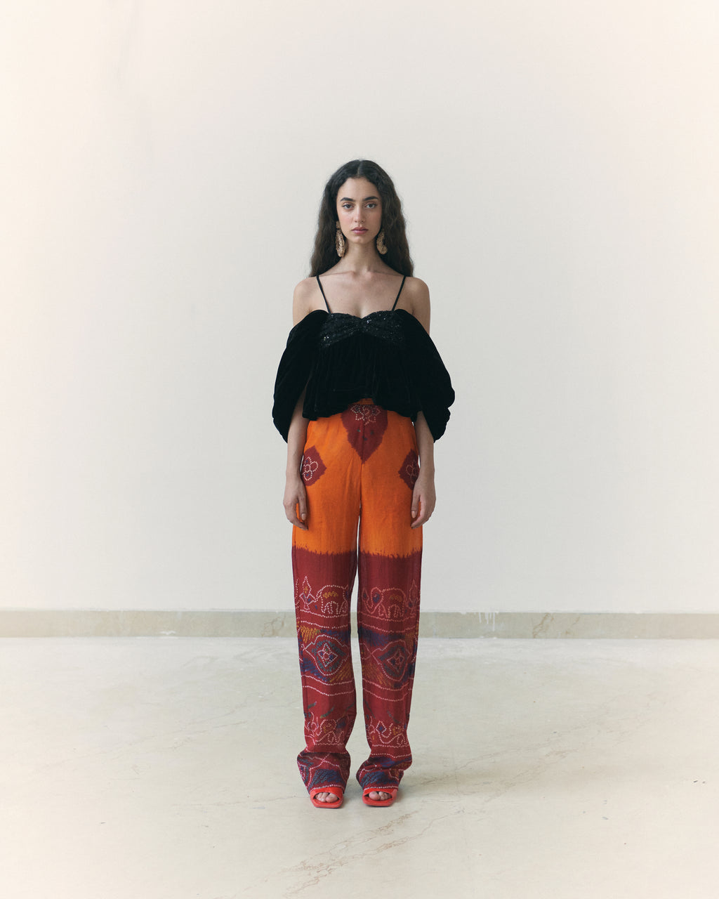 Black Velvet Embroidered Top Odhni Cotton Trousers