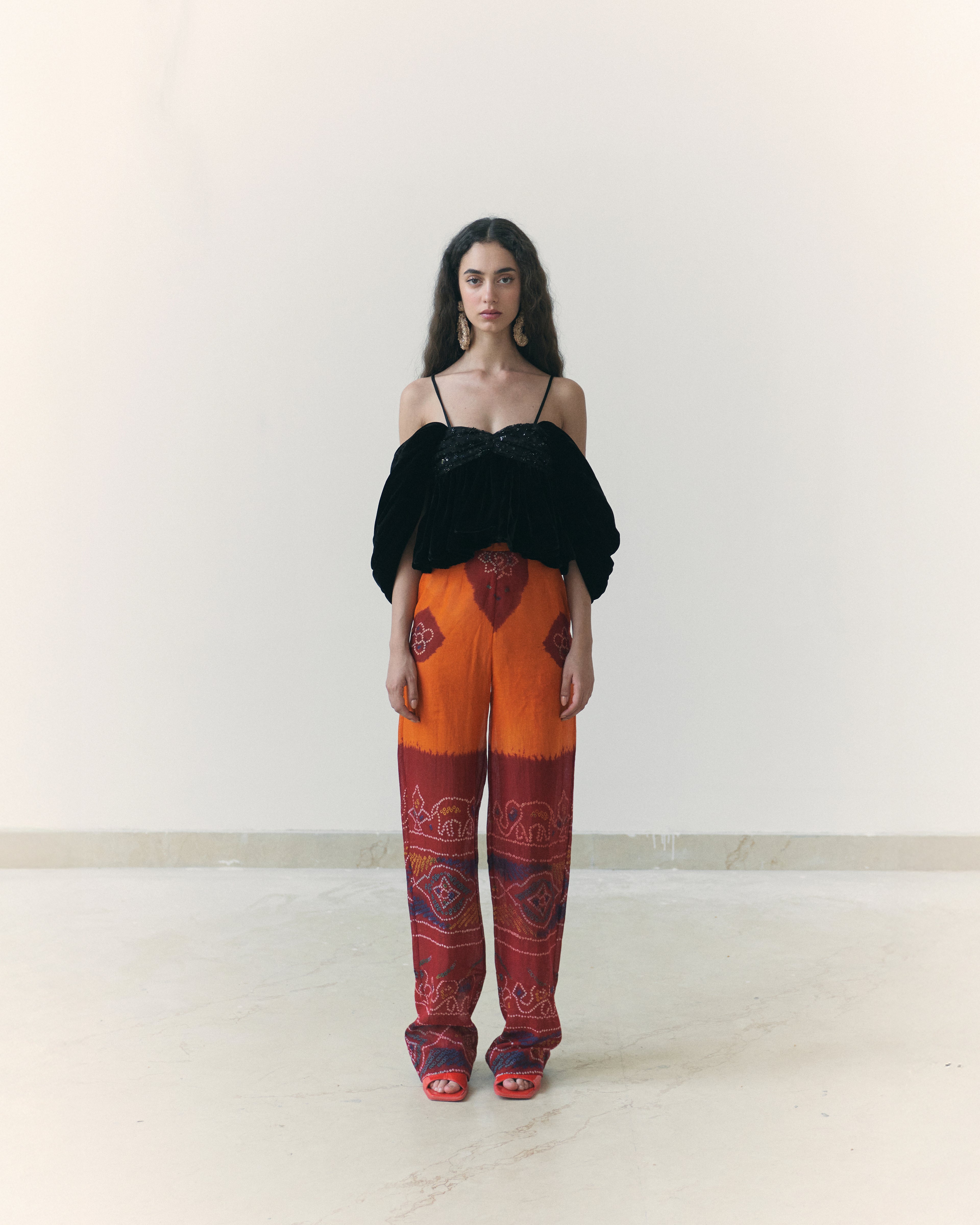 Black Velvet Embroidered Top Odhni Cotton Trousers
