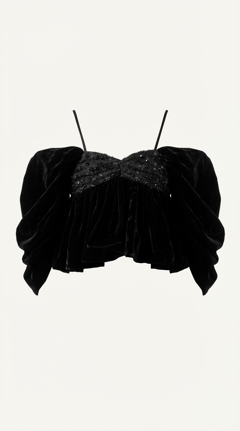 Black Velvet Embroidered Top
