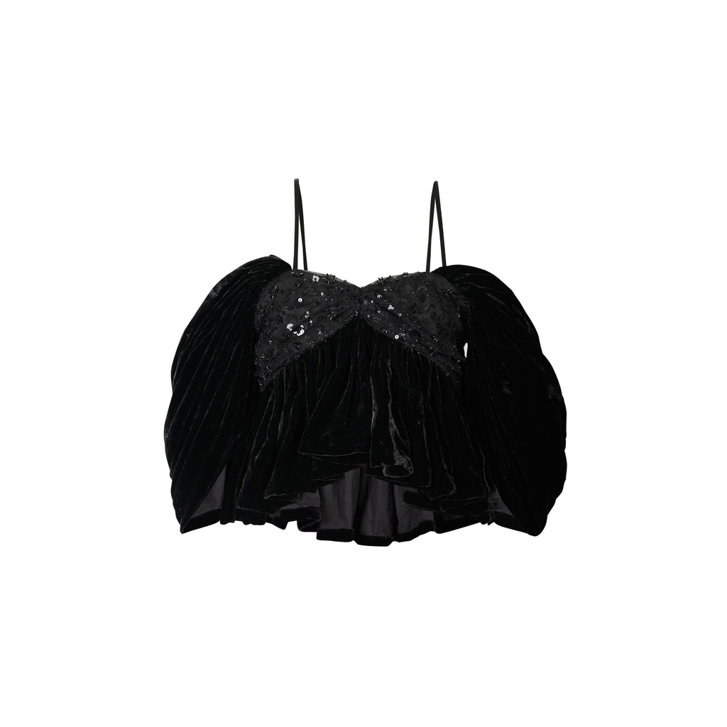 Black Velvet Embroidered Top