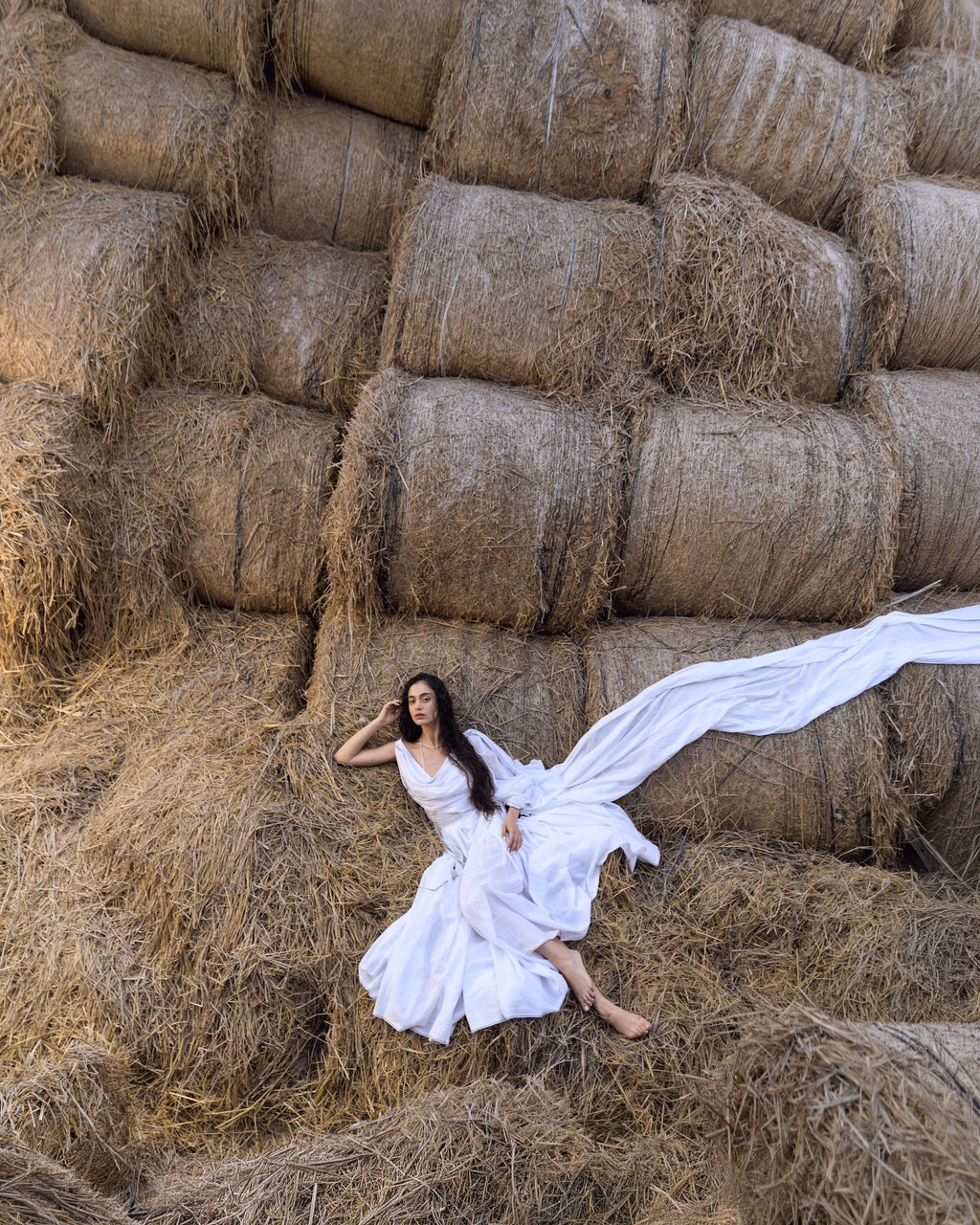 White Handwoven Khadi Cotton Dhoti Draped Dress