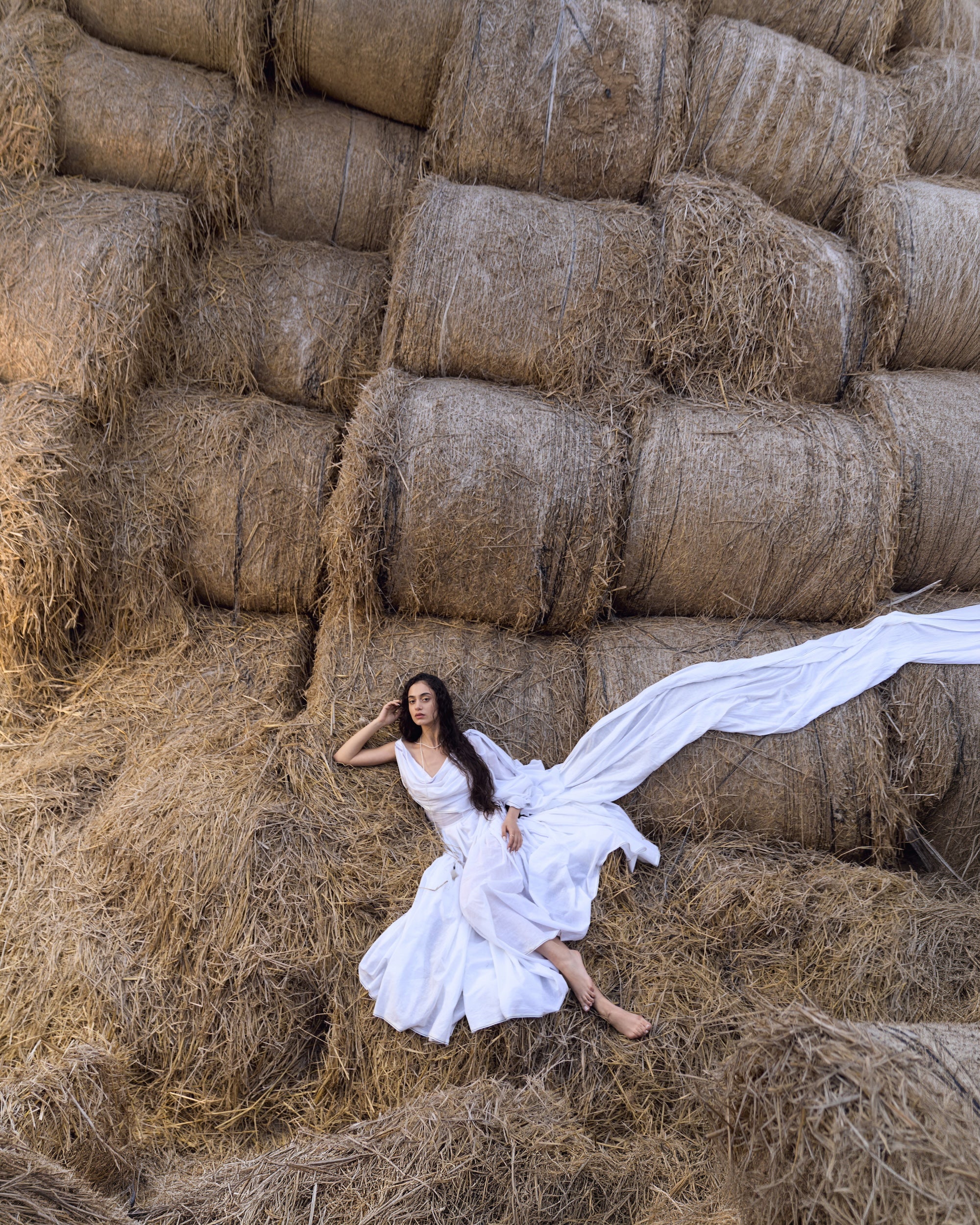 White Handwoven Khadi Cotton Dhoti Draped Dress