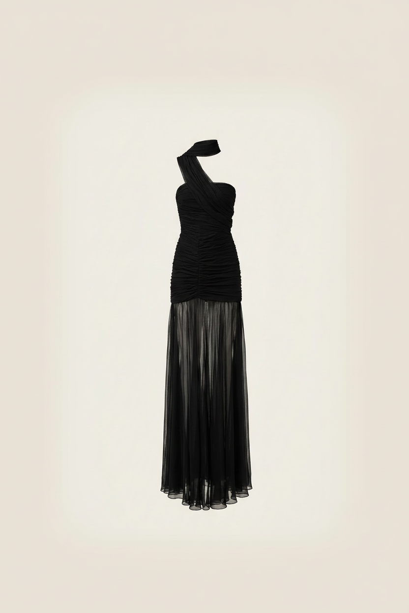 Black Draped Dupatta Dress