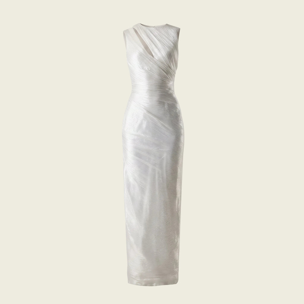 Sleeveless Draped White Dress