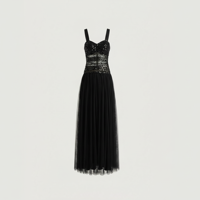 Embroidered Black Gown