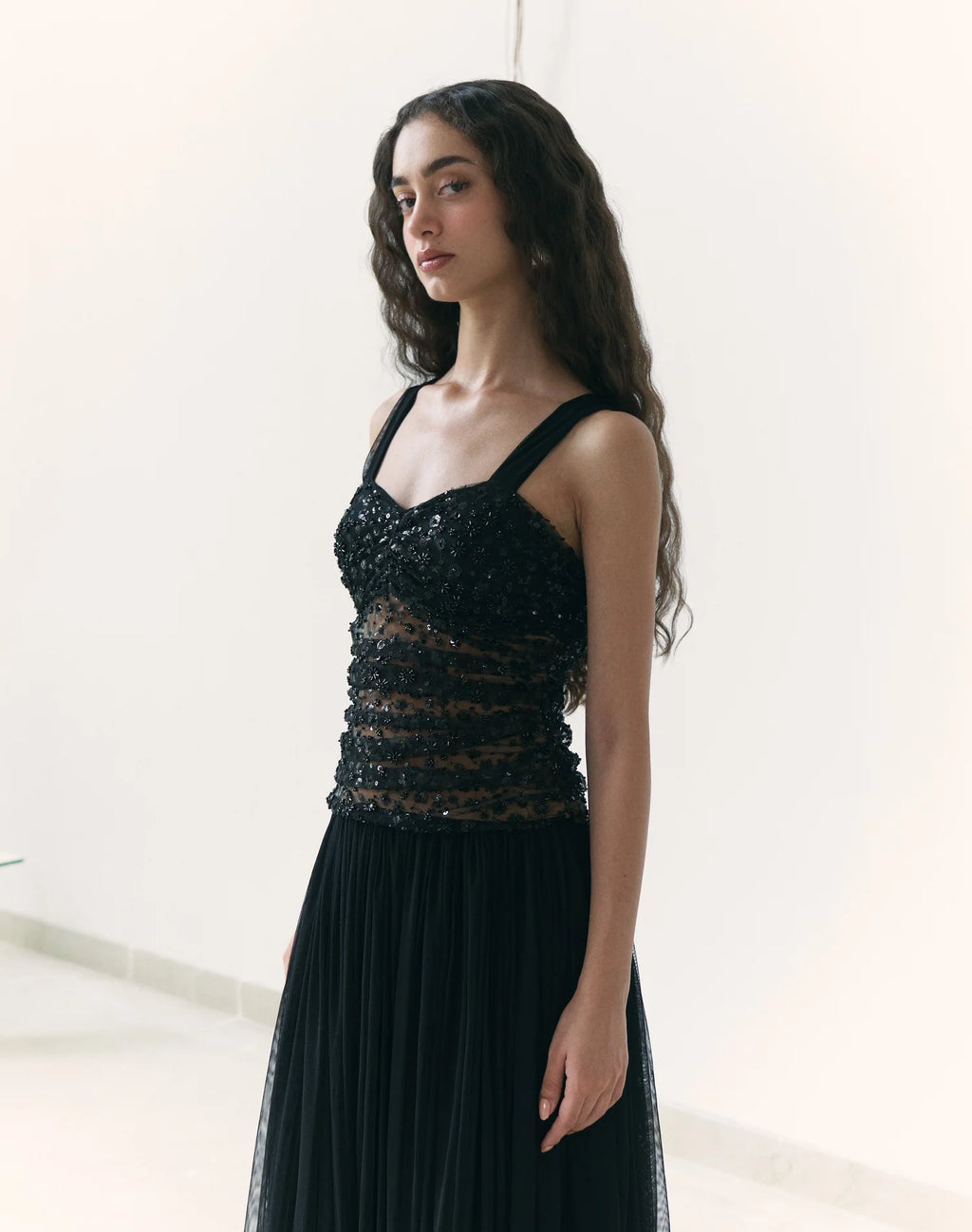 Embroidered Black Gown