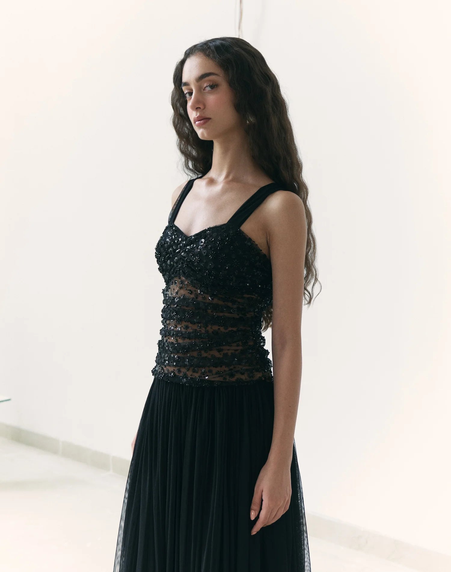 Embroidered Black Gown