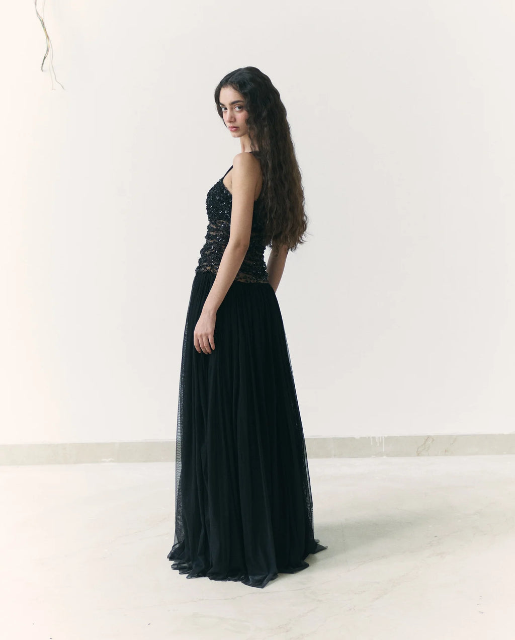 Embroidered Black Gown
