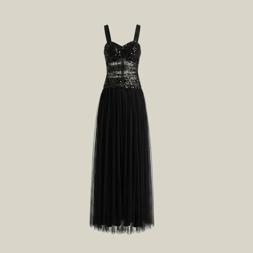 embroidered black dress