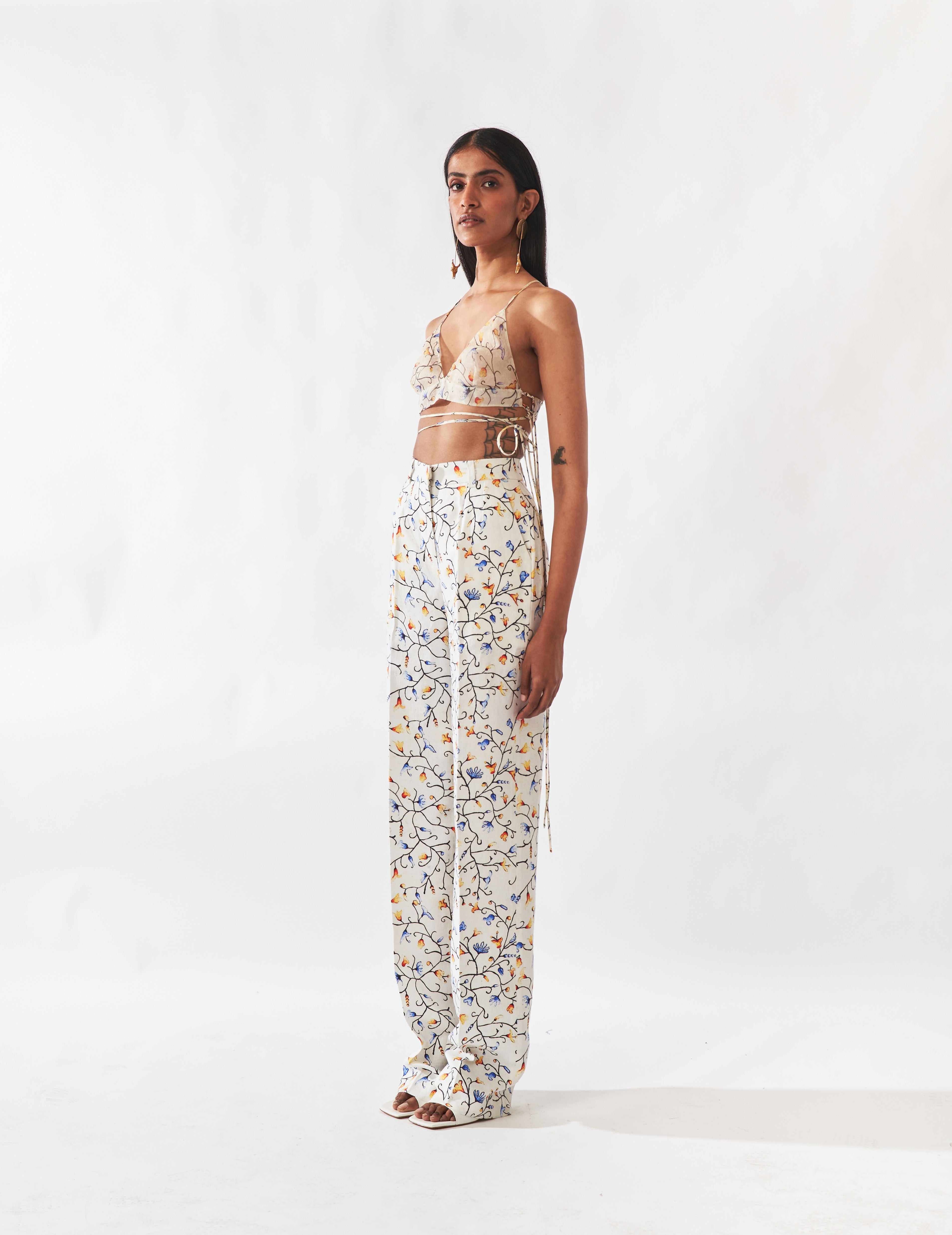 Floral Silk Bralette and Floral Linen Trousers