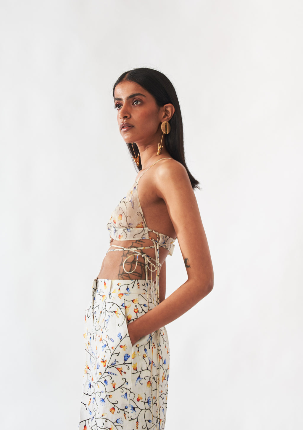 Floral Silk Bralette and Floral Linen Trousers