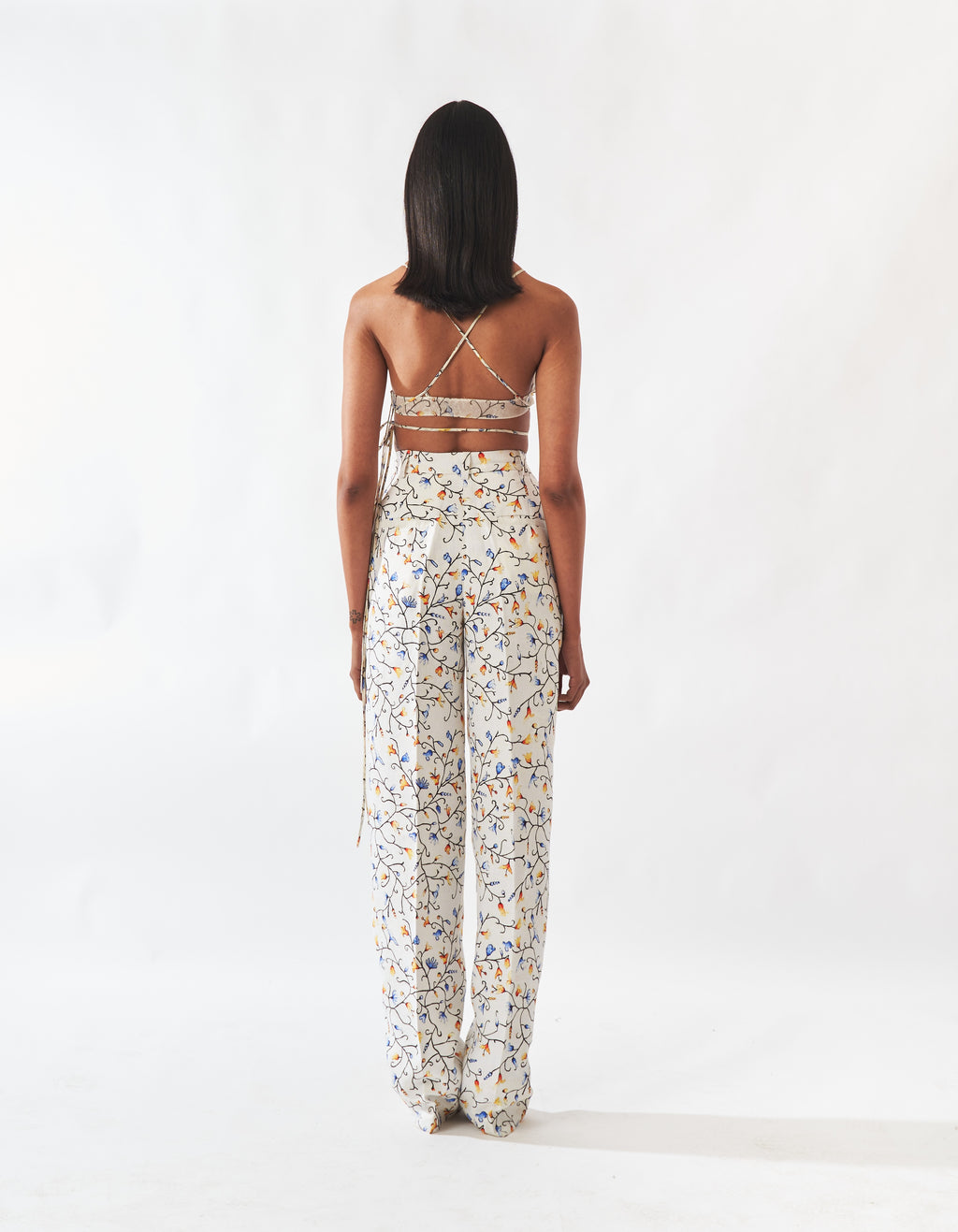 Floral Silk Bralette and Floral Linen Trousers
