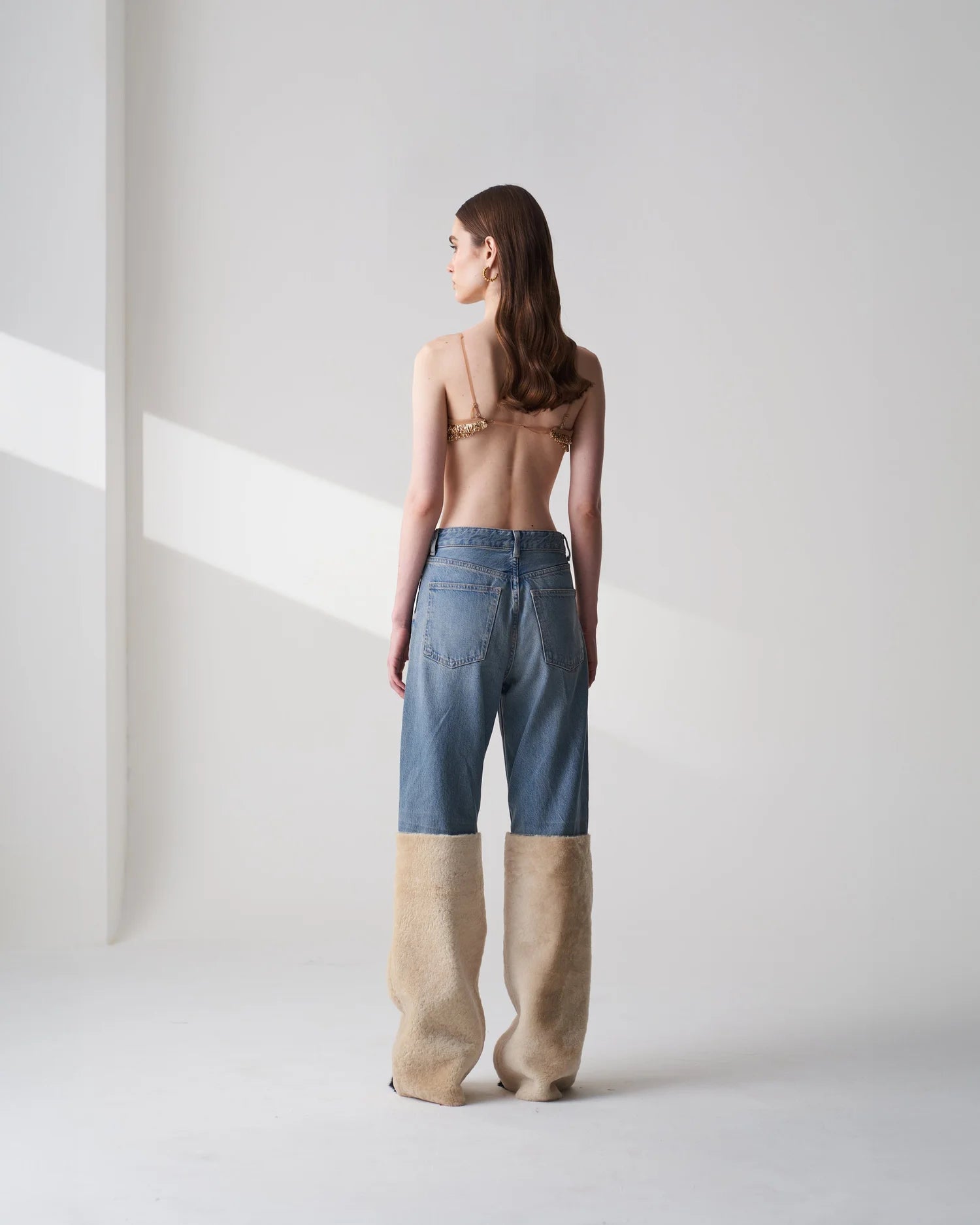 Golden Kiran Bralette Upcycled Shearling Denim