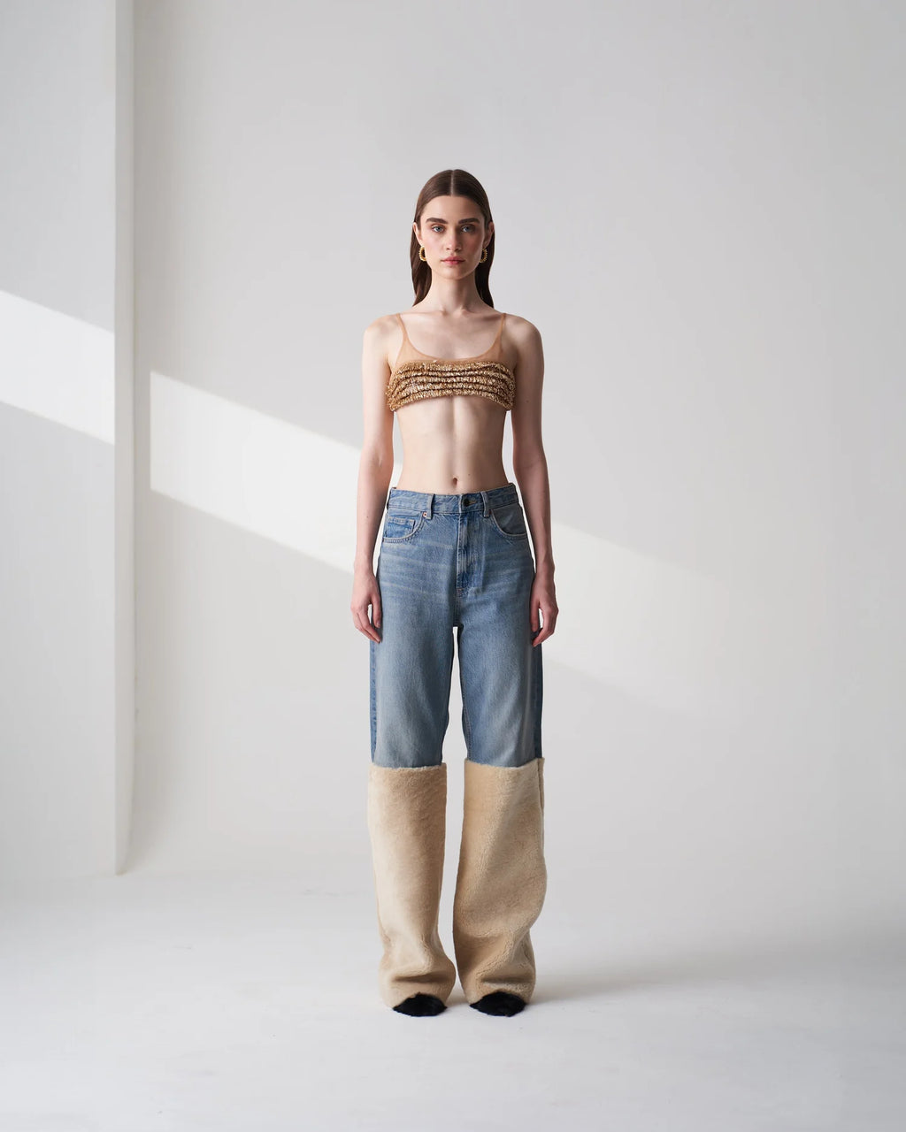Golden Kiran Bralette Upcycled Shearling Denim