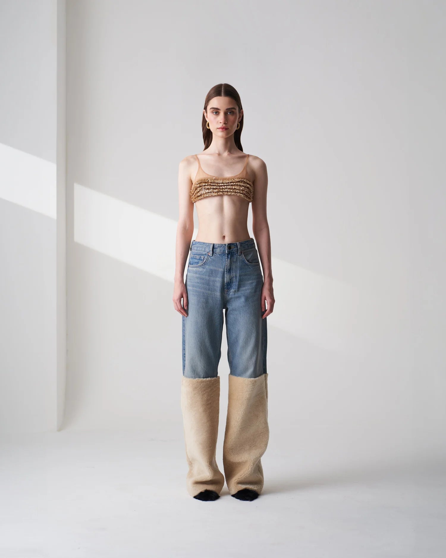 Golden Kiran Bralette Upcycled Shearling Denim