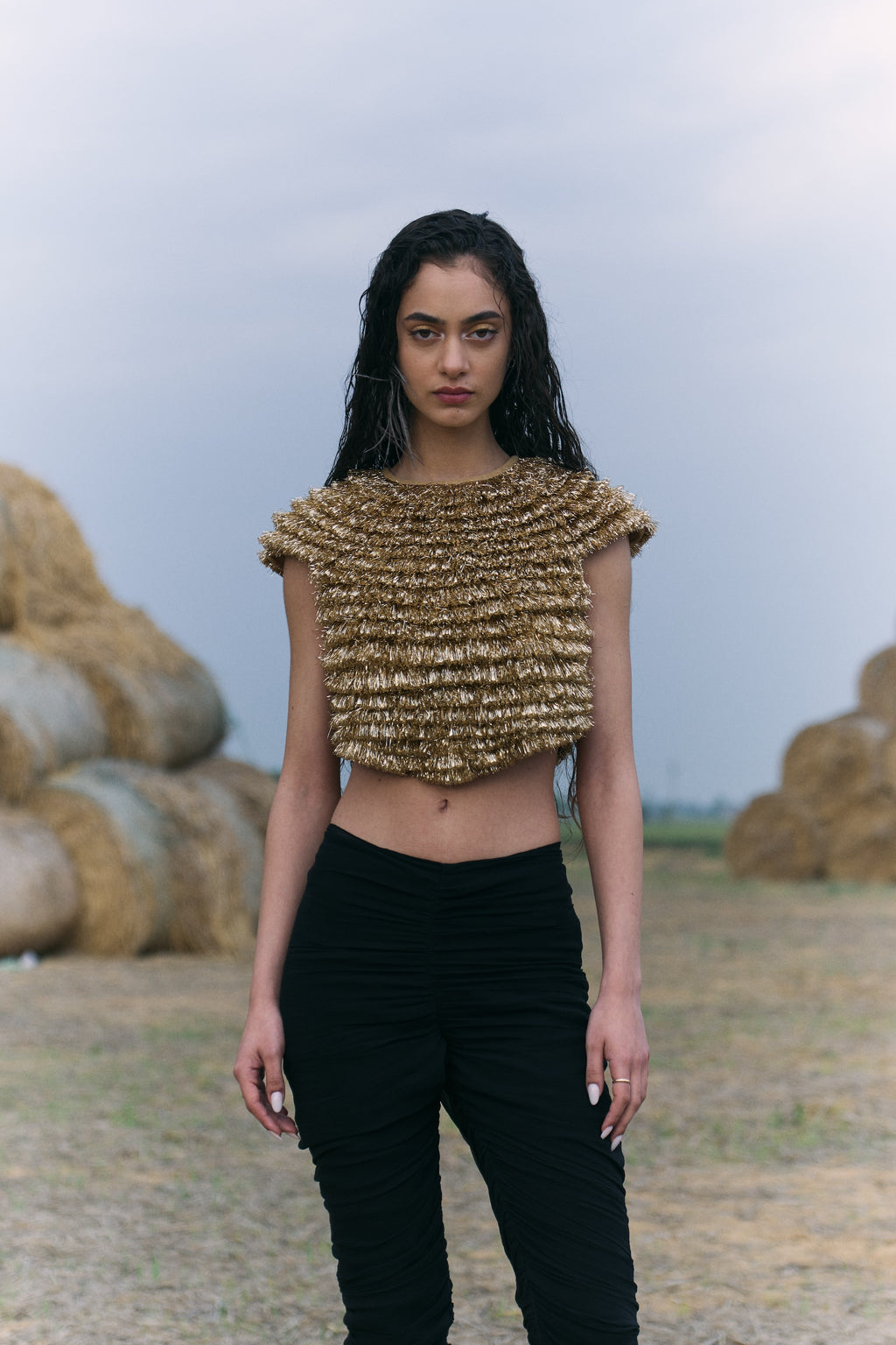 Golden Kiran Cropped Top and Black Capri Pants