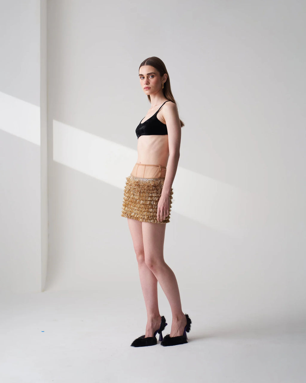Golden Kiran Mini Skirt Black Velvet Bralette