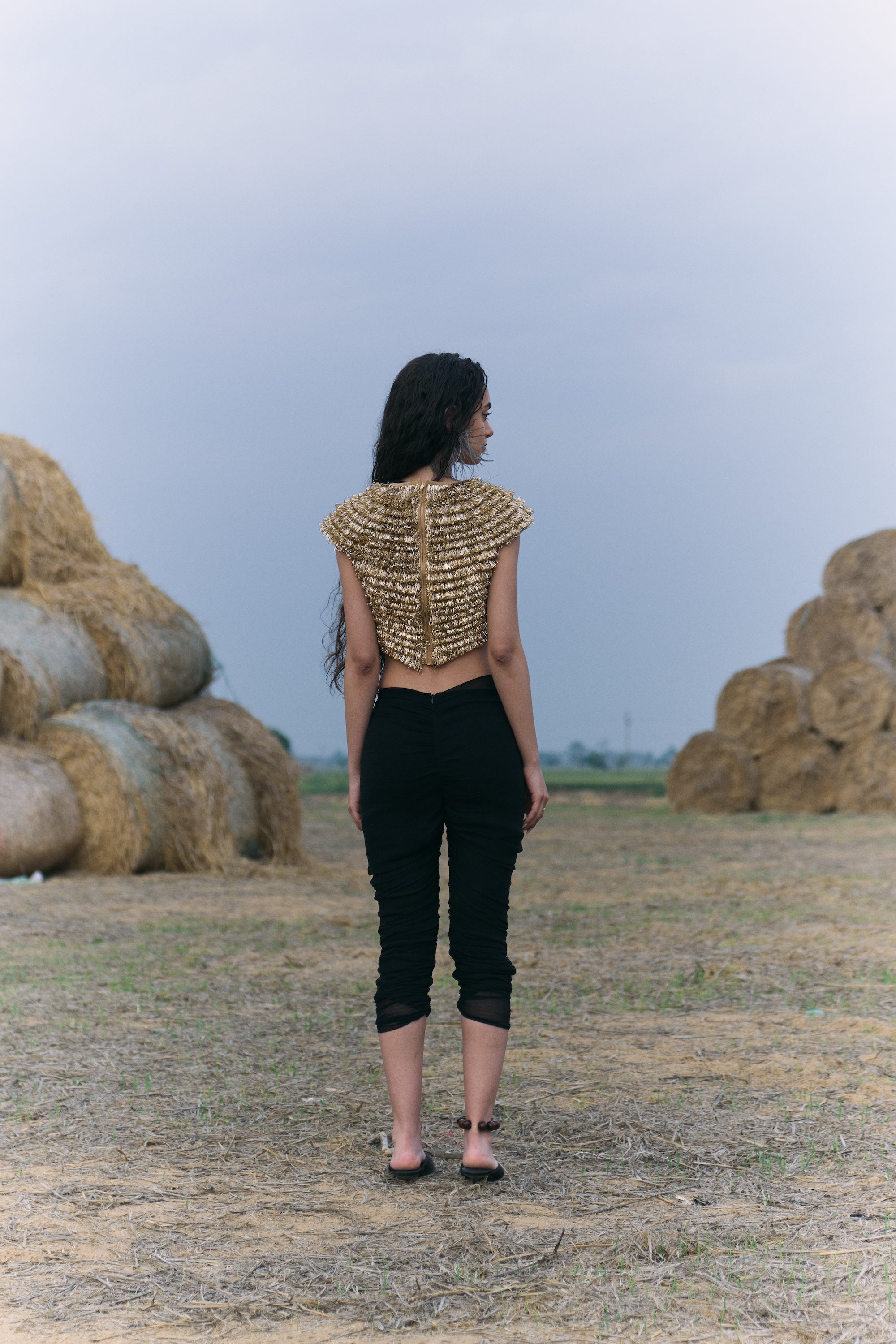 Golden Kiran Cropped Top and Black Capri Pants