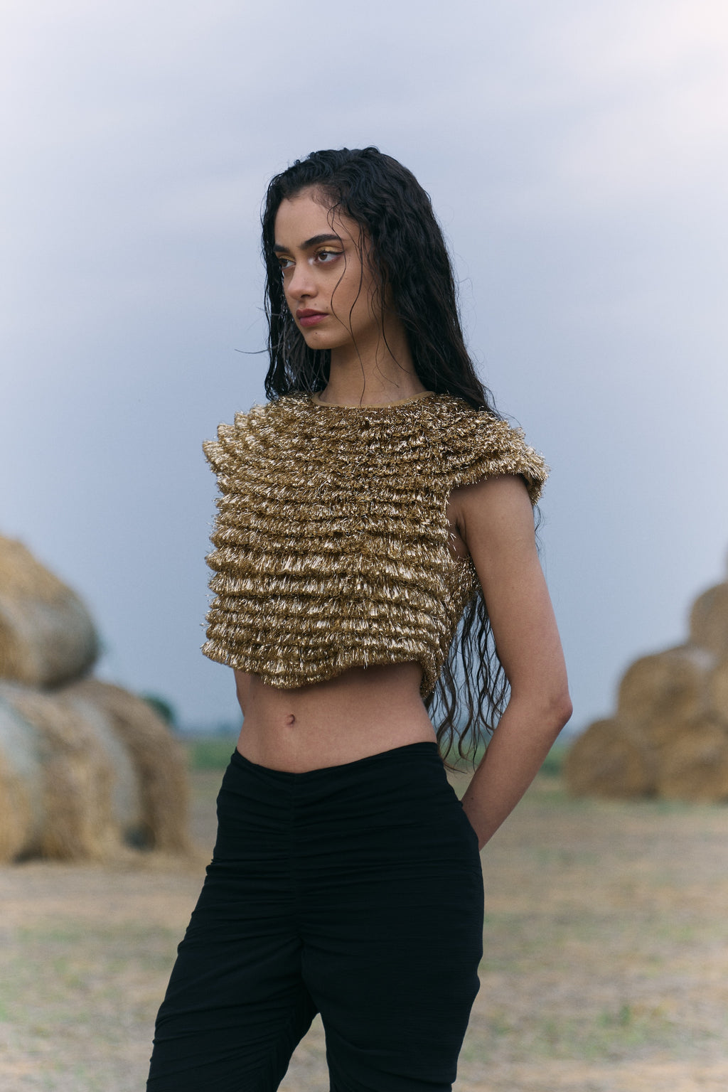Golden Kiran Cropped Top and Black Capri Pants