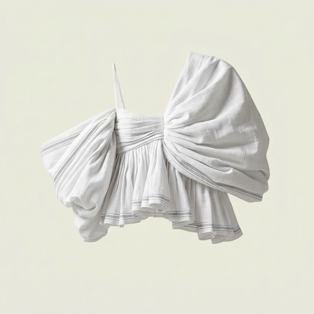 white ruched  handwoven cotton top