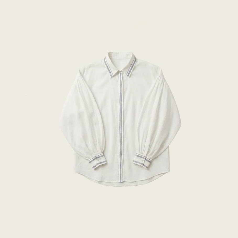 White handwoven cotton shirt with ballon sleeves