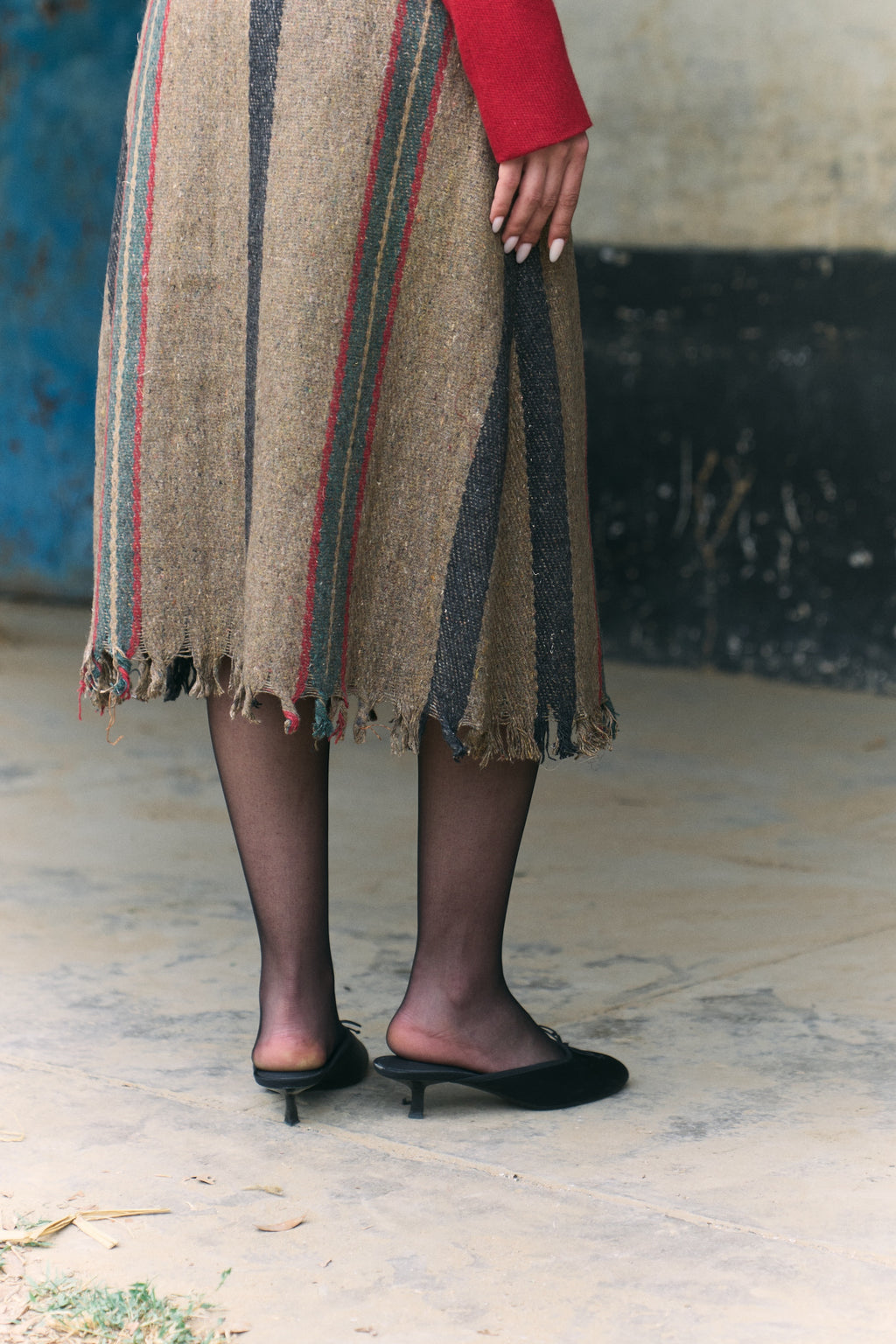 Handwoven Stripy Khadi Wool Skirt