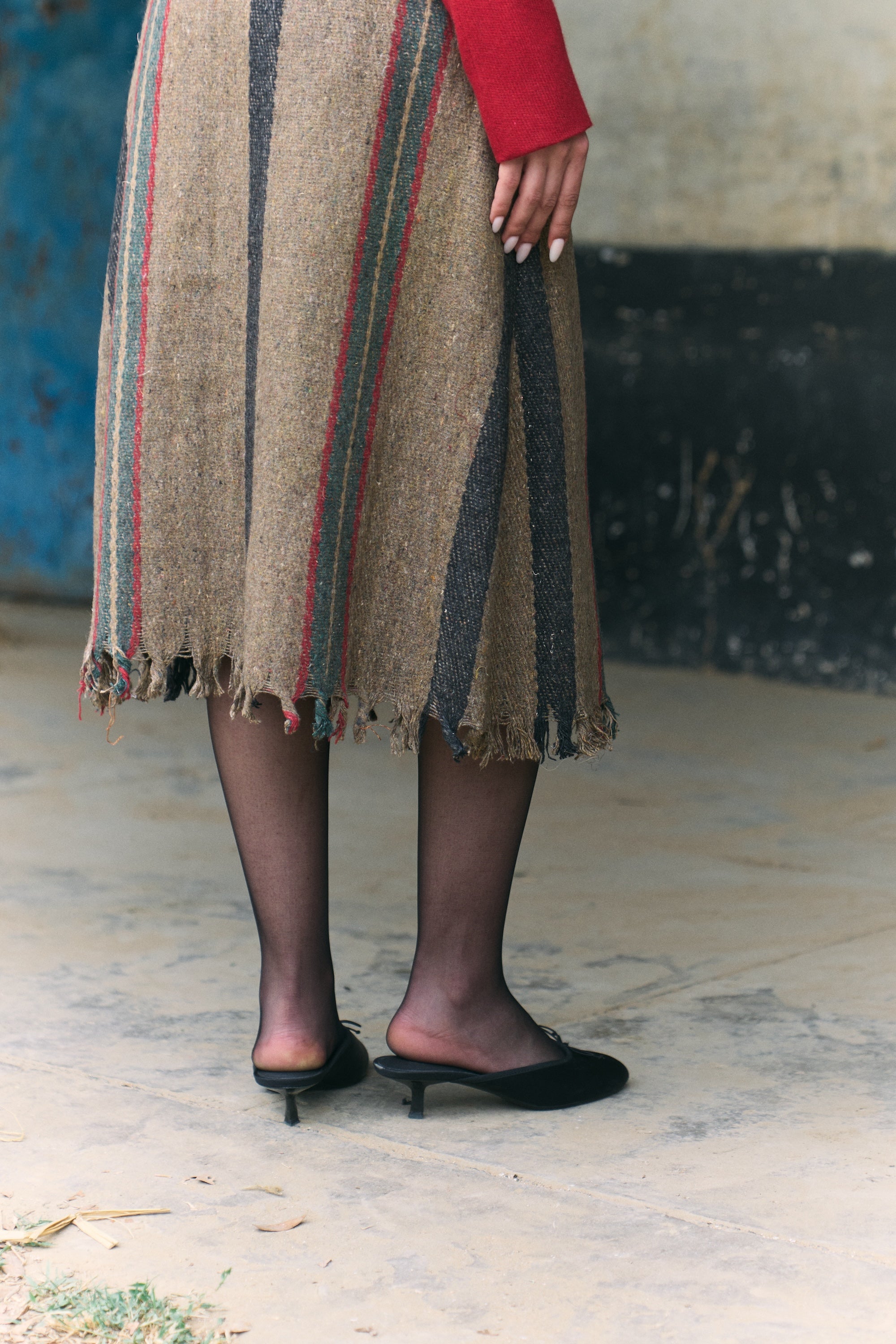 Handwoven Stripy Khadi Wool Skirt