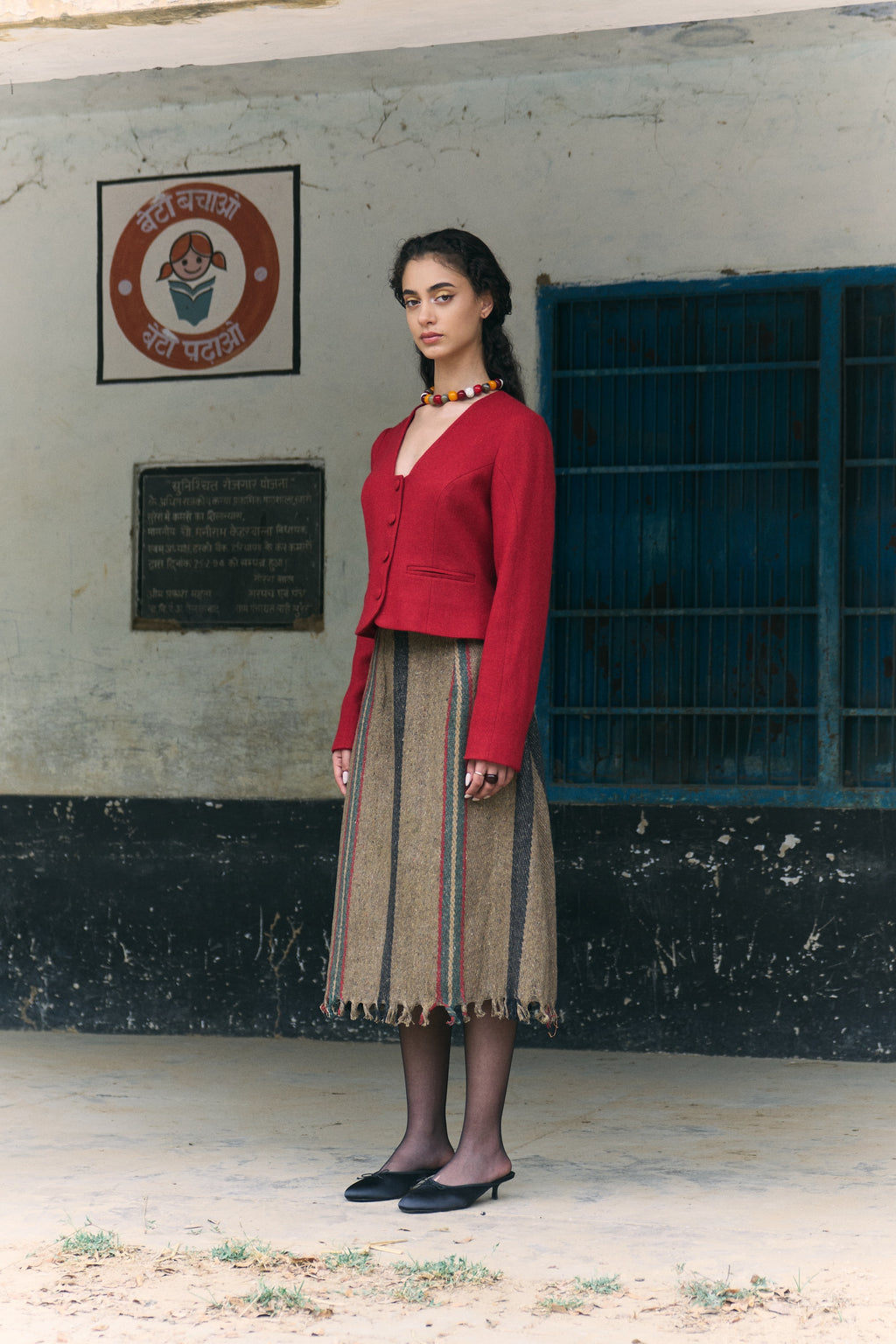 Handwoven Stripy  Khadi Wool Skirt
