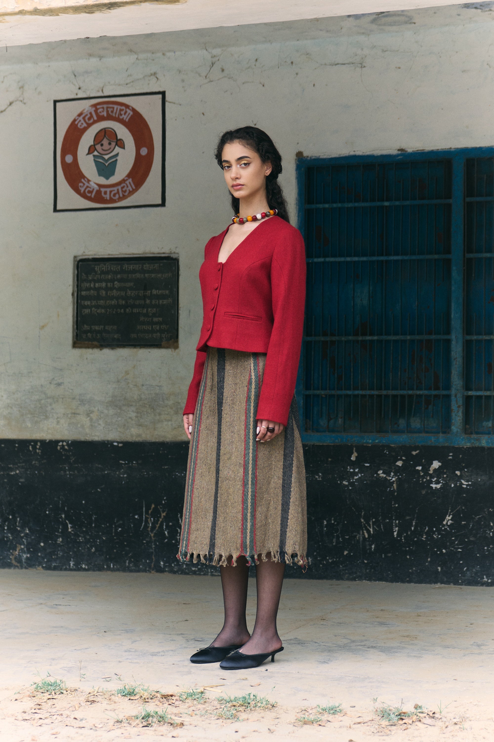Handwoven Stripy  Khadi Wool Skirt