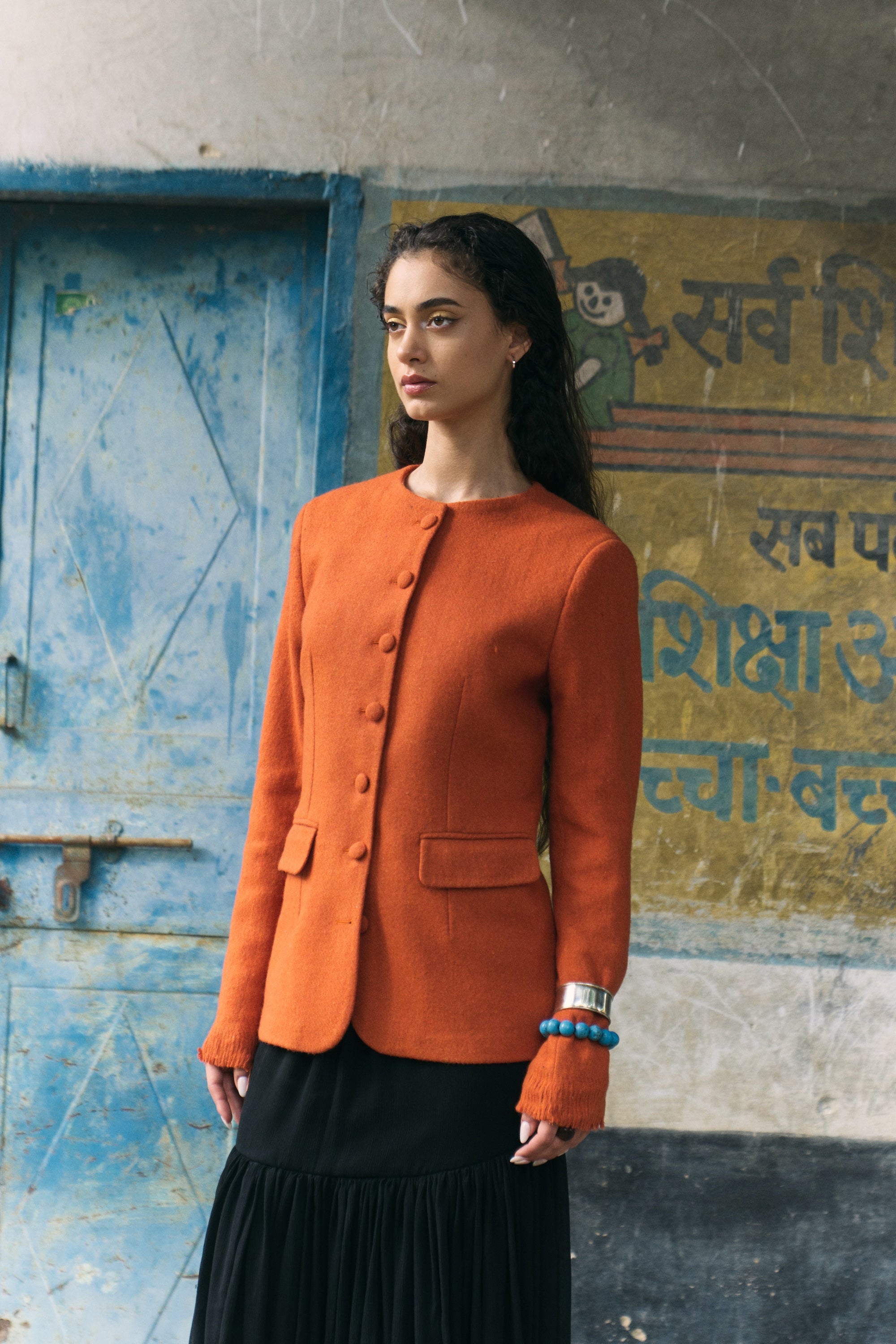 Handwoven Khadi Wool Orange Jacket
