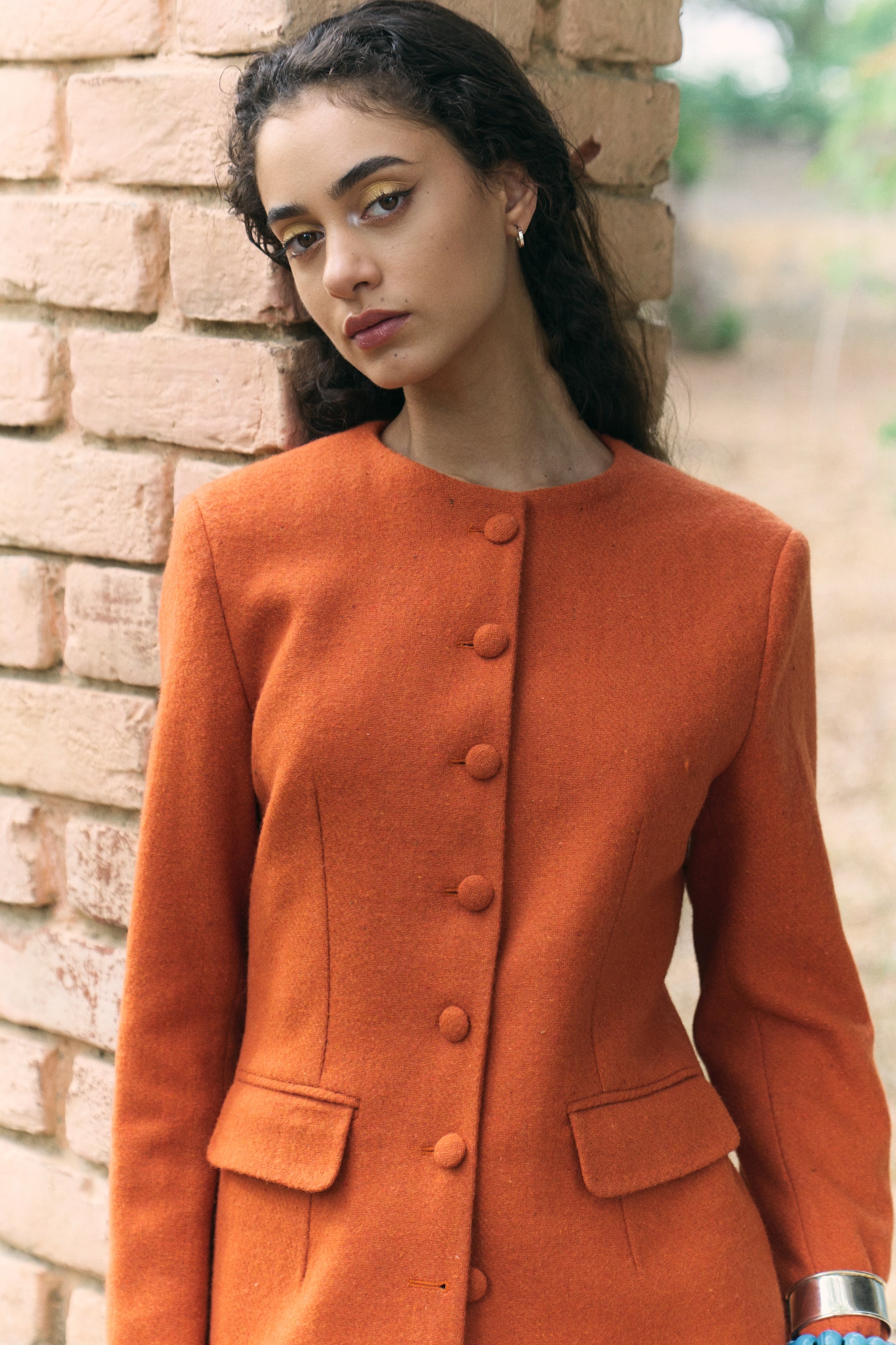 Handwoven Khadi Wool Orange Jackert Model