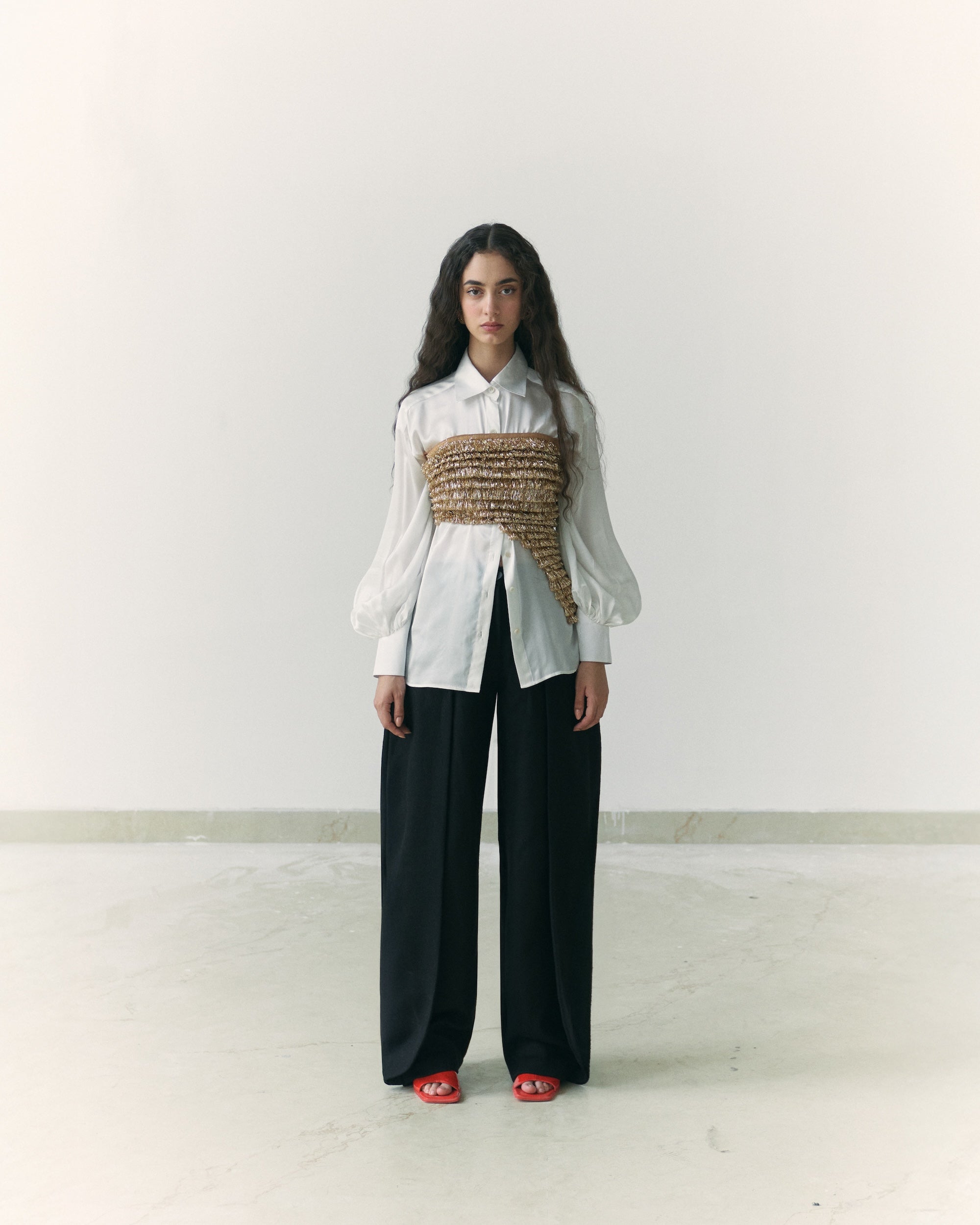 Kiran Asymmetrical Top White Silk Shirt